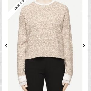 Rag & Bone tan white MERINO wool over-size sweater xxs cy